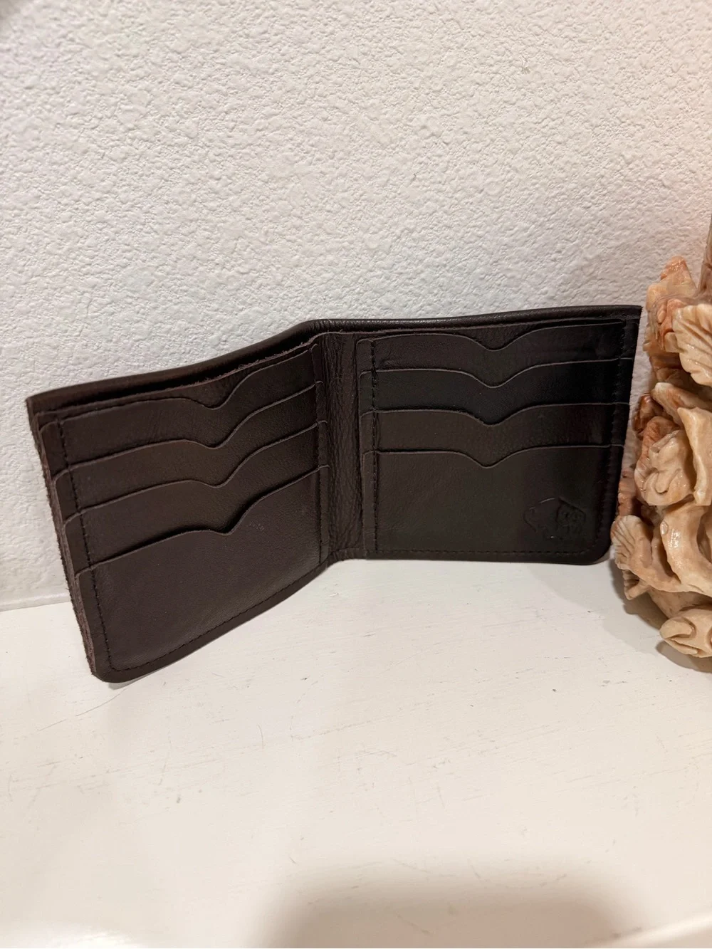 Vintage Buffalo Leather Wallet Bifold Brown Embossed Logo Western Style